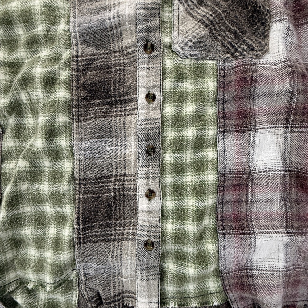 BDG Urban Outfitters Patchwork Plaid Flannel Shirt Womens S Raw Hem NWT Grunge - Picture 10 of 13